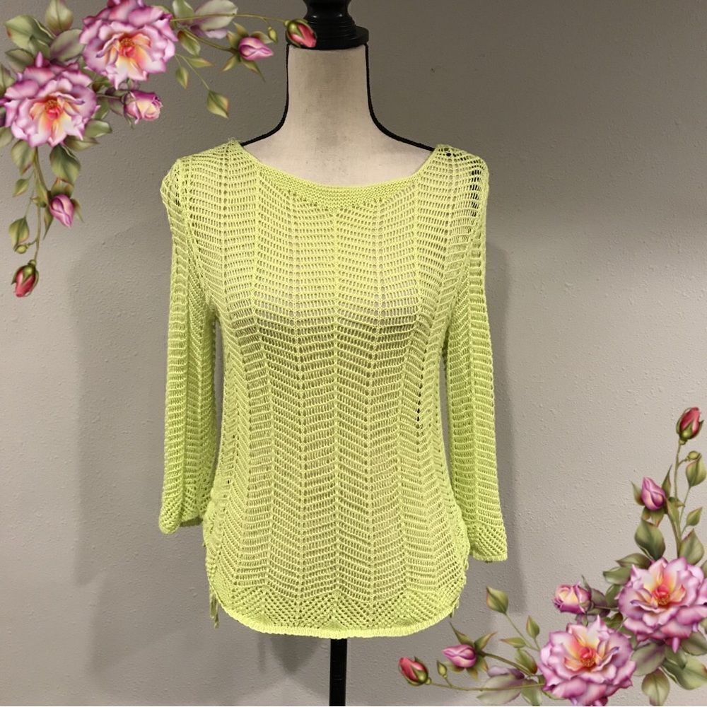 Chico’s lime color open knit sweater‎